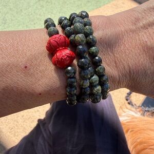 108 Seraphinite and Cinnabar beaded bracelet / necklace